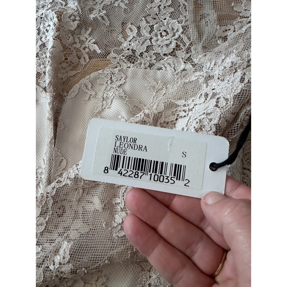 SAYLOR Leondra Nude Lace Mini Dress Long Sleeve Scalloped Hem Small NWT (513) - Picture 7 of 13